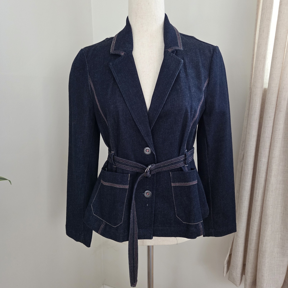 Anthropologie Dark Blue Denim Belted Jacket